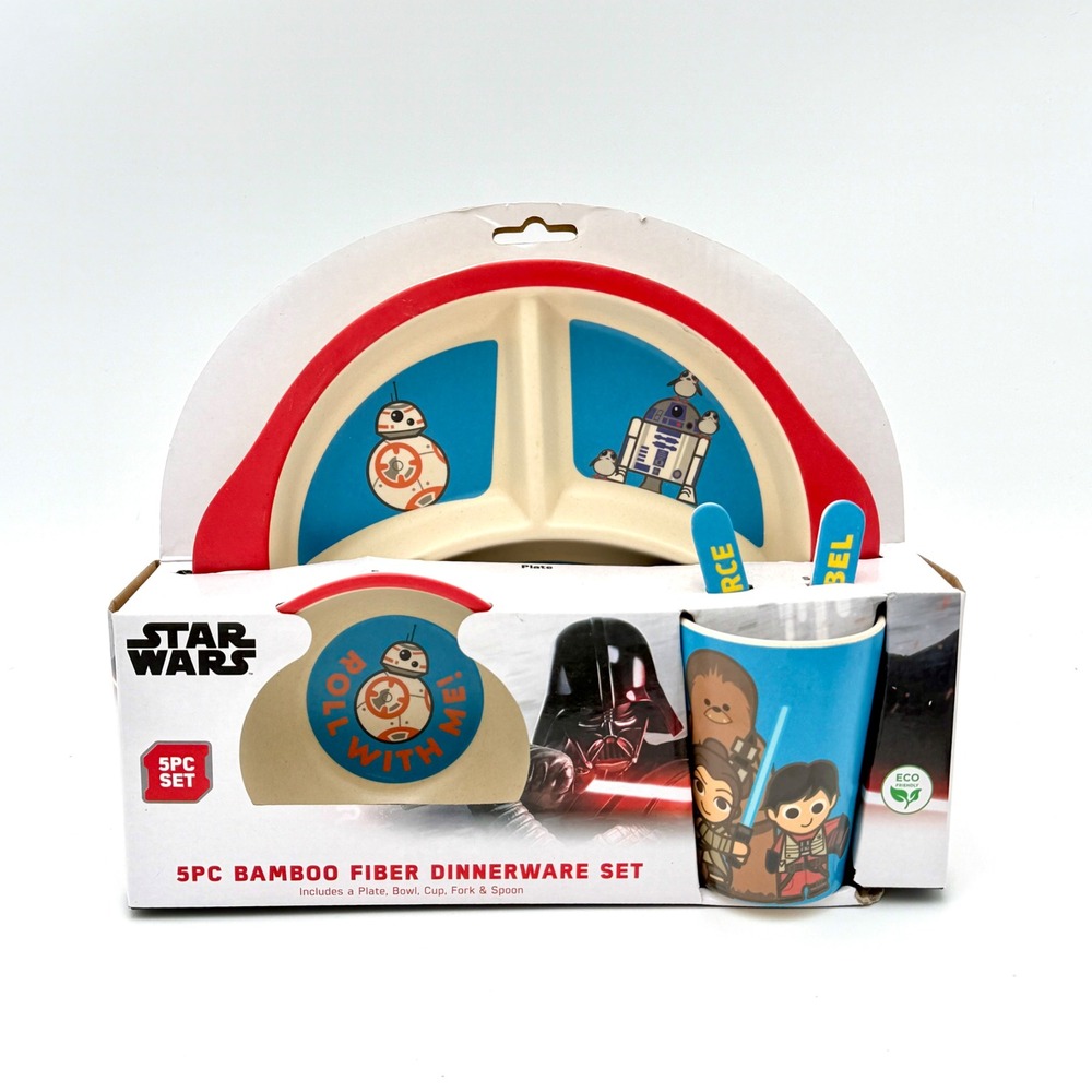 Star Wars Disney 5pc Bamboo Fiber Dinnerware Set Plate Bowl Cup Fork Spoon NEW